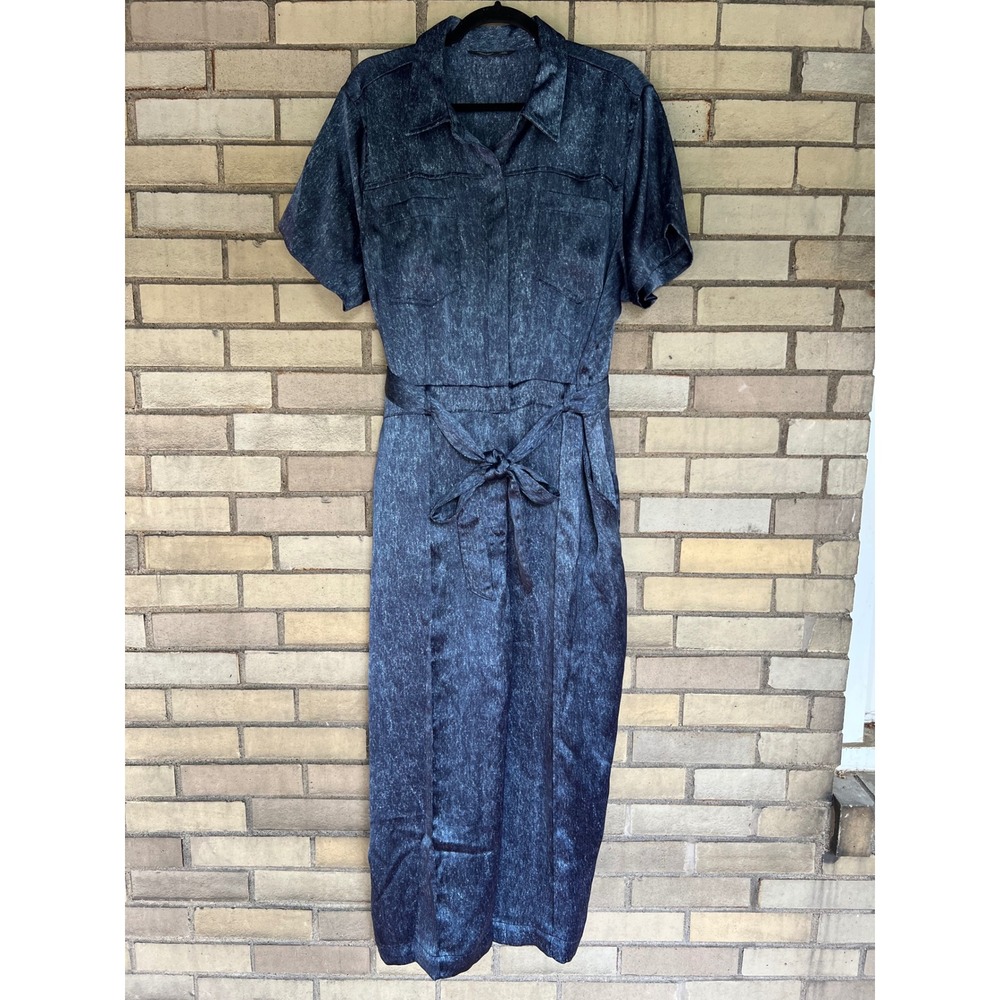 Simply Vera Vera Wang Blue Satin Short Sleeve Belted Jumpsuit XXL